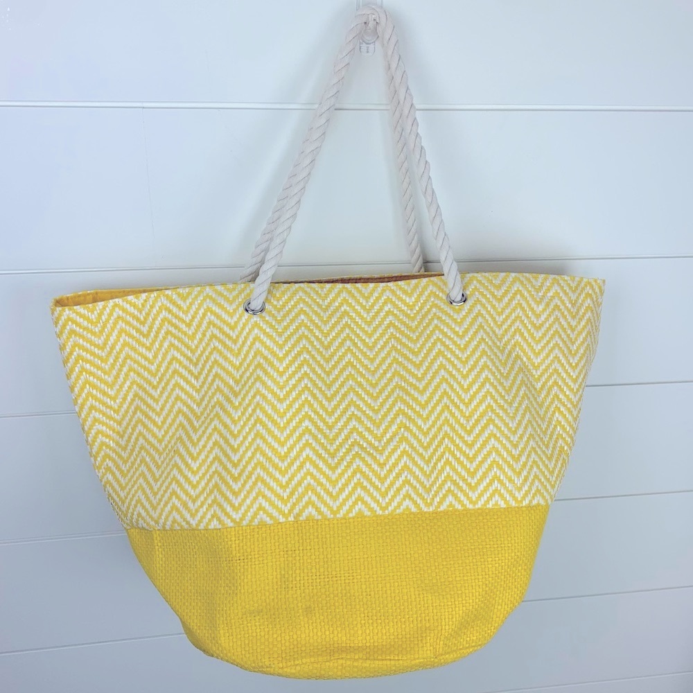 Beach Bag Tote Yellow Chevron Size 14” x 24”